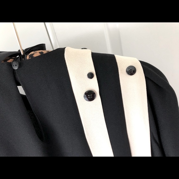 VTG 90s/20s designer Color block black & ivory dress Pleat & button detail sz 8. - Picture 8 of 12